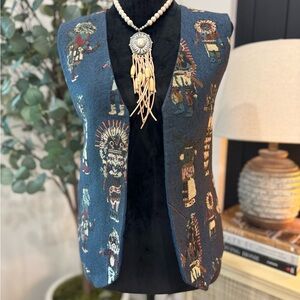 Vintage Kachina Dolls pattern embroidered tapestry style vest